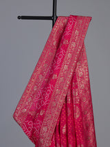 Rani pink dola satin silk bandhej printed festive saree