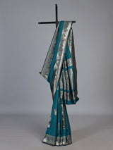 Rama blue banarasi silk saree with floral butti elegance
