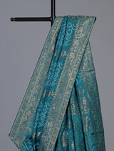 Rama blue dola satin silk bandhej printed designer saree