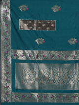Rama blue banarasi silk saree with floral butti elegance