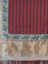 Black and red patola silk saree with bird motifs