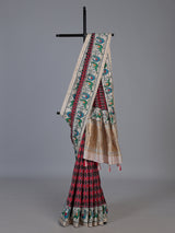 Black and red patola silk saree with bird motifs