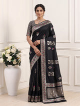 Black banarasi silk saree with floral butti zari elegance