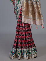 Black and red patola silk saree with bird motifs