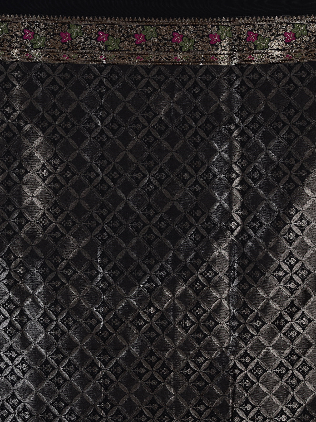 Black banarasi silk saree with floral butti zari elegance