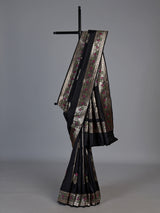 Black banarasi silk saree with floral butti zari elegance