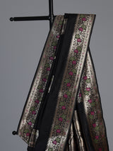 Black banarasi silk saree with floral butti zari elegance