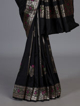 Black banarasi silk saree with floral butti zari elegance