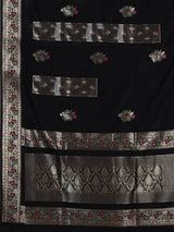 Black banarasi silk saree with floral butti zari elegance