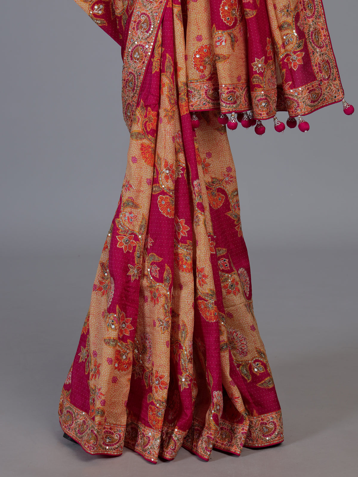 Rani pink rankat dola silk printed designer festive saree