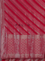 Red satin dola silk saree with elegant butti handwork