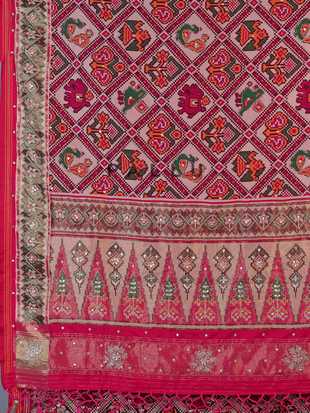 Rani pink art patola silk saree with traditional