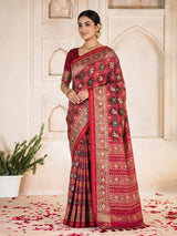 Red art patola silk saree with elegant stone work