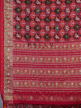 Red art patola silk saree with elegant stone work