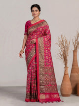 Rani pink art patola silk saree with bird motif design