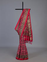 Rani pink art patola silk saree with bird motif design