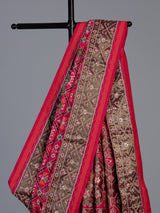 Rani pink art patola silk saree with bird motif design