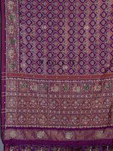 Purple art patola silk saree with animal motif handwork