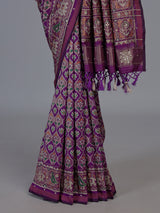 Purple art patola silk saree with animal motif handwork