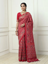 Red art patola silk saree with bird motifs elegance