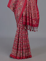 Red art patola silk saree with bird motifs elegance