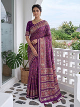 Purple art patola silk saree with rich zardosi detailing