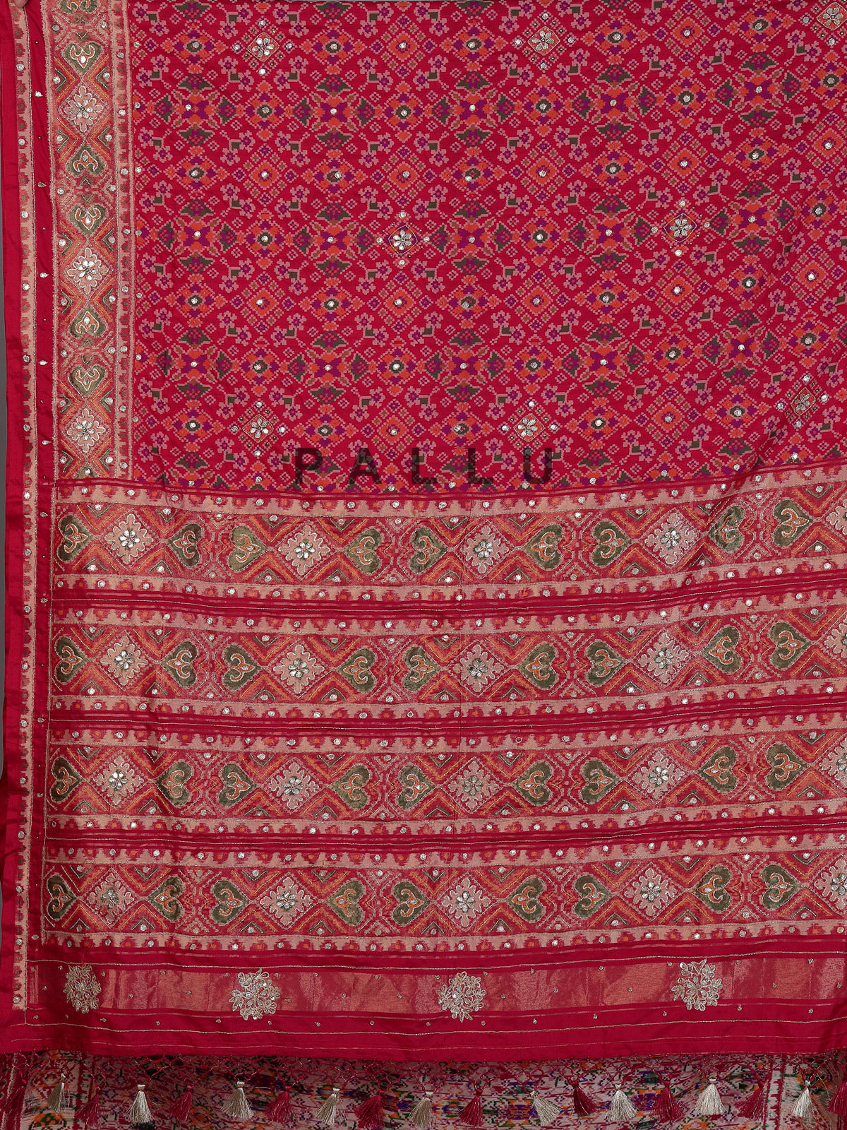Red art patola silk saree with luxurious handcrafted thread