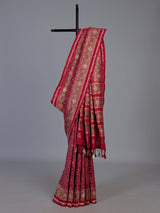 Red art patola silk saree with luxurious handcrafted thread