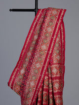 Red art patola silk saree with luxurious handcrafted thread