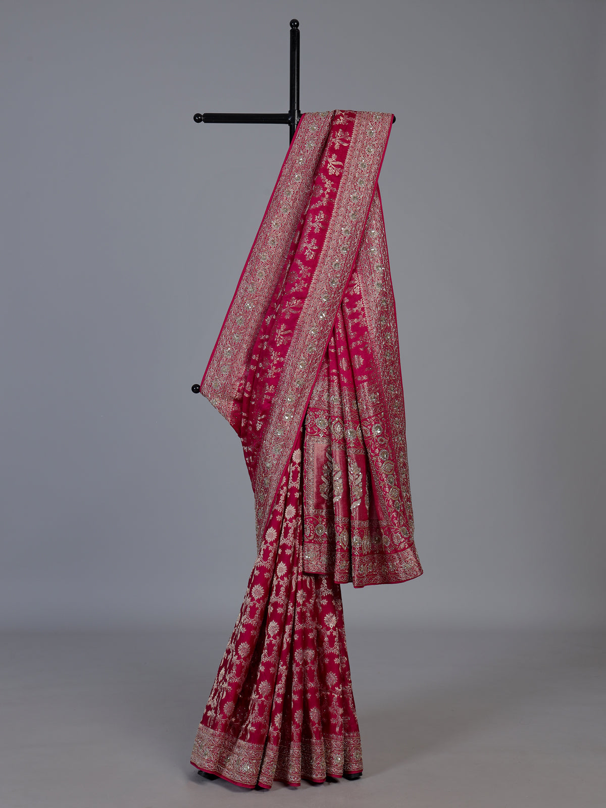 Rani pink modal satin silk bridal designer festive saree