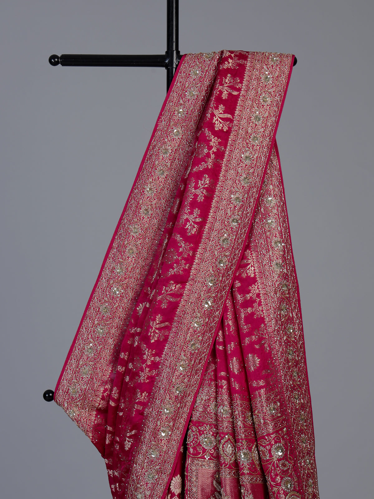 Rani pink modal satin silk bridal designer festive saree