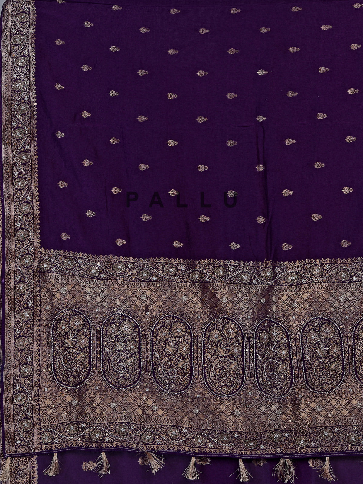 Purple dola silk saree with elegant butti handwork design