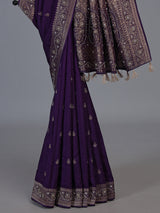 Purple dola silk saree with elegant butti handwork design