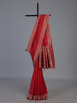 Orange dola silk saree with traditional butti work design