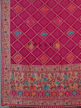 Pink georgette Bandhani saree with elephant motif handwork