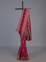 Pink georgette Bandhani saree with elephant motif handwork