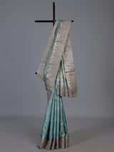 Sky blue tissue silk saree with kolkata handwork designer appeal