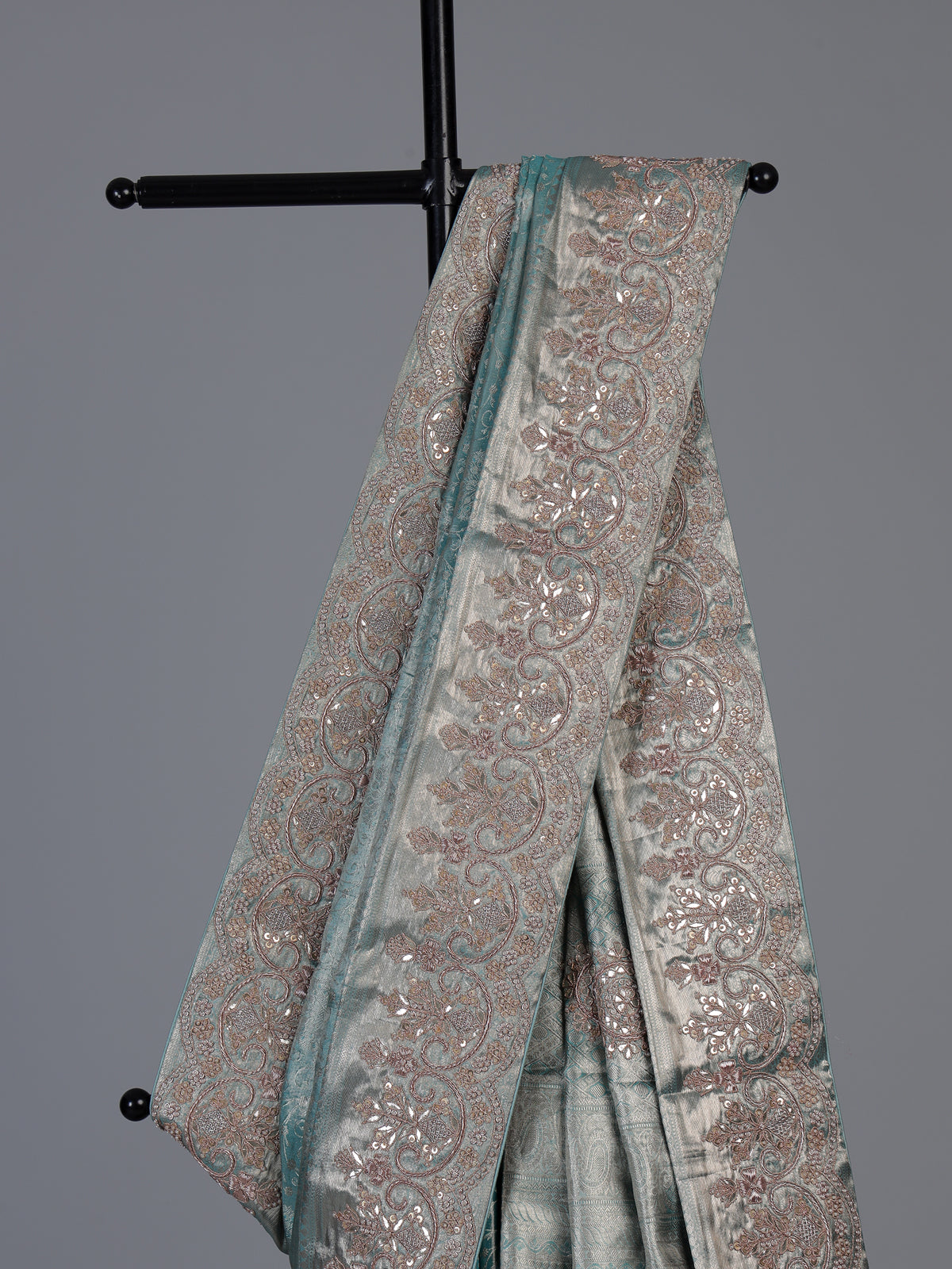 Sky blue tissue silk saree with kolkata handwork designer appeal