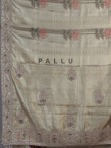 Chikoo beige tissue silk floral saree