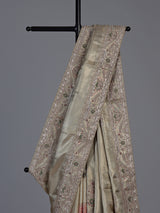 Chikoo beige tissue silk floral saree