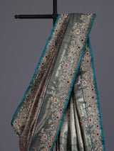 Rama green kanjivaram tissue silk saree with floral zari elegance