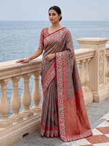 Blue kanjivaram tissue silk saree with floral festive zari detailing