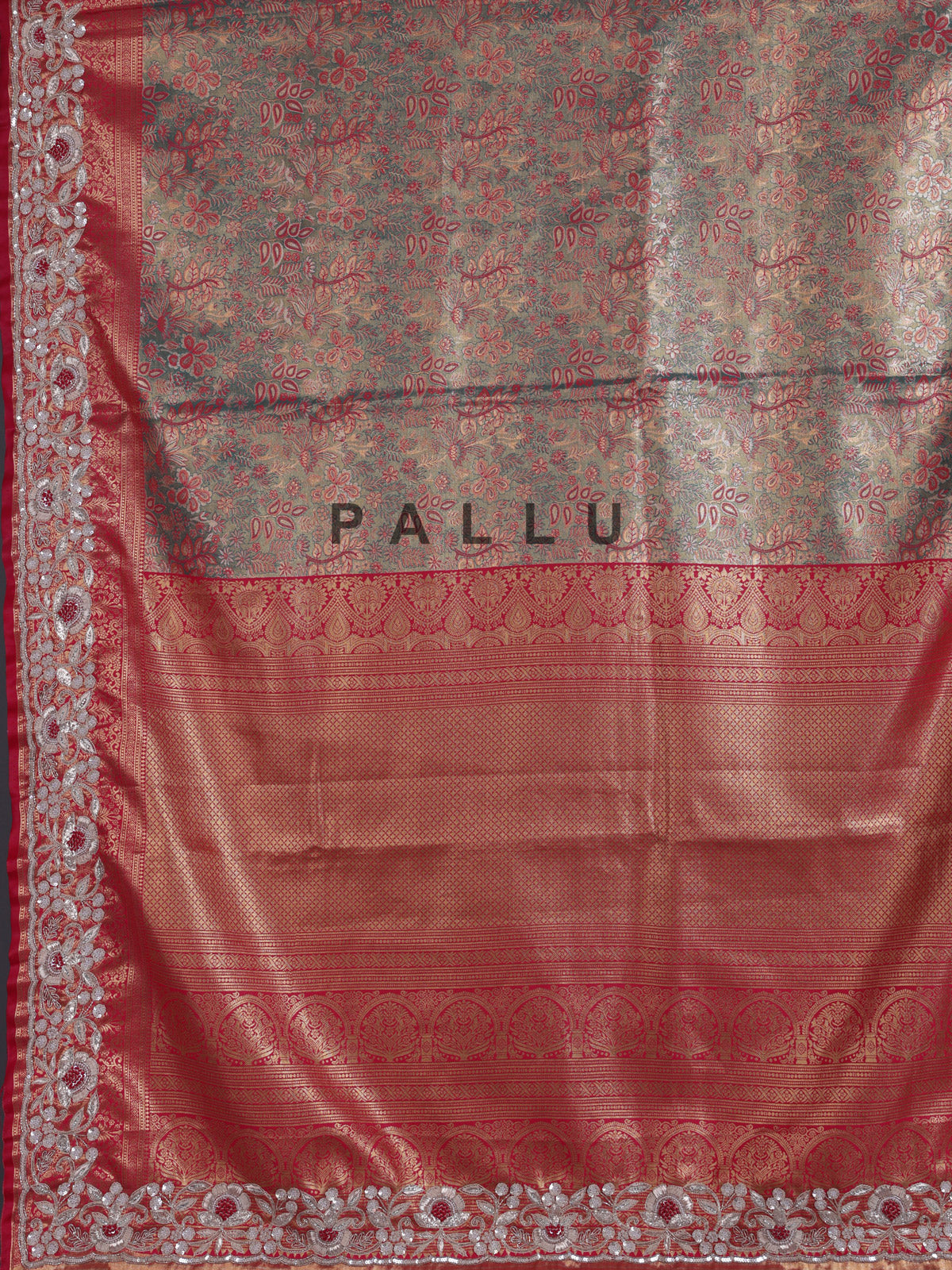 Blue kanjivaram tissue silk saree with floral festive zari detailing
