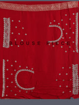 Red bandhani semi georgette saree with designer tassel pallu elegance