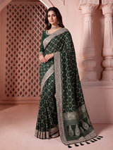 Green bandhani semi georgette saree with tassel pallu elegance