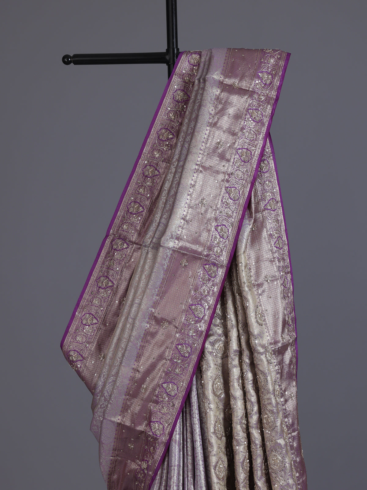 Pastel lilac purple kanjivaram tissue silk saree with zari elegance