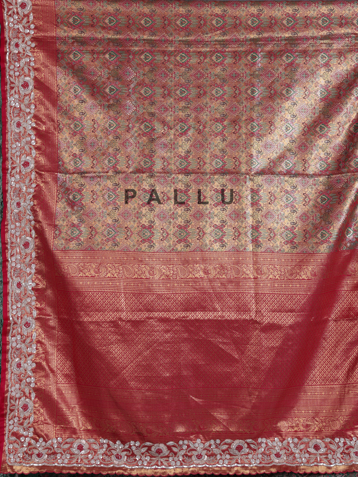 Red kanjivaram tissue silk saree with elegant floral zari craftsmanship