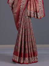 Red kanjivaram tissue silk saree with elegant floral zari craftsmanship