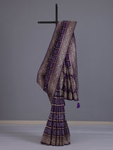 Purple dola silk bandhani saree with luxurious tassel pallu detailing
