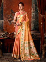 Peach luxurious heritage tissue silk saree